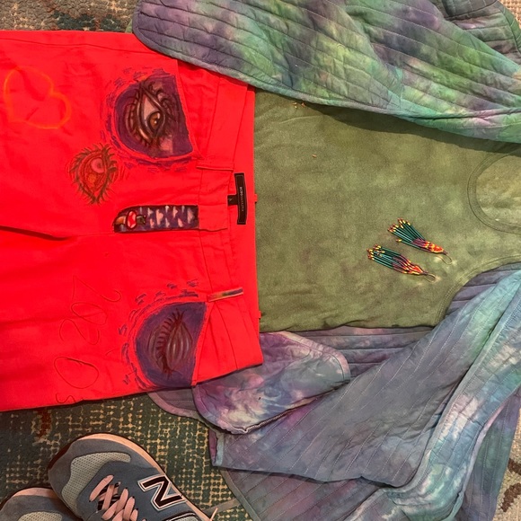 Hand painted straight legged bright coral BCBG Maxmara Slack size 8 - Picture 12 of 16